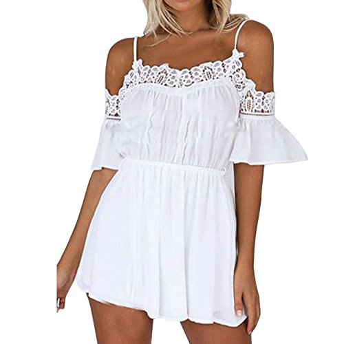 Damen Overall,SannysisFrauen Sommer Aus Schulter Overall (S, Weiß)