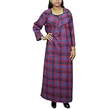 Indiatrendzs Women Warm Nighty Check Print Woolen Maxi Red Blue Nightgown XXL