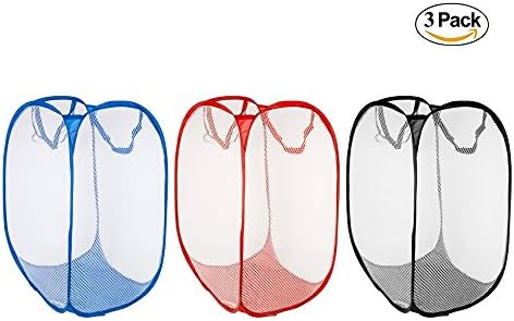 3 Pack Foldable Pop Up Mesh Washing Laundry Basket Bag Bin Hamper Toy Tidy Storage - Aywav