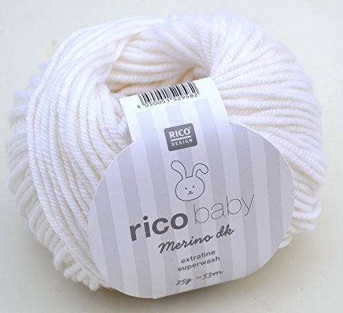 Rico Baby Merino dk 001-weiß Babywolle Merinowolle extrafine superwash Wolle zum Babysachen stricken & häkeln
