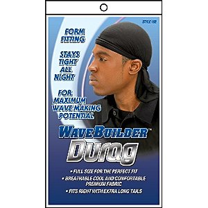 WAVE BUILDER Du-Rag with Extra Long Tails BLACK (Model: 192)