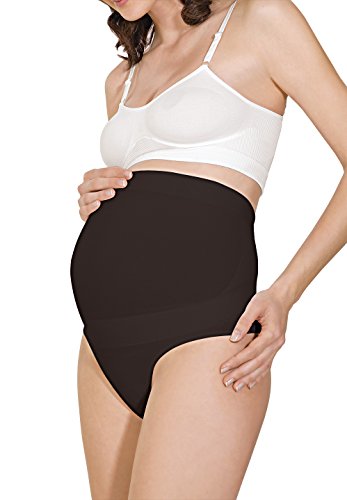 RelaxMaternity 5110 (Negro, S) Tangas premamá de algodon con faja de soporte abdominal para embarazadas