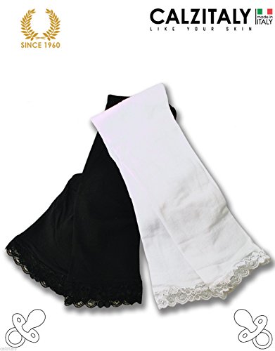 LEGGINGS BABY GIRL WITH LACE | NEWBORN TRAUSERS IN MICROFIBRE | 50 DEN | BLACK, WHITE | 12, 18, 24, MONTHS | MADE IN ITALY | (18 Months, BLACK)