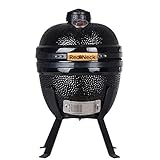 AsVIVA Keramik Tischgrill Redneck Kamado 14" Pro | professioneller Grill mit 30cm Grillfläche, Bambus Griff, Gussgestell, Thermometer und Spezial Dichtungen für Temperaturen von bis zu 400°C