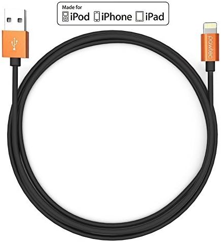 Pawtec Apple MFi Certified Premium Lightning to USB Charge and Sync Cable 3.3 Feet/1Meter Alpha Series for iPhone X/8/8 Plus/7/7 Plus/6 series/iPad/iPod (Orange Aluminum Black)