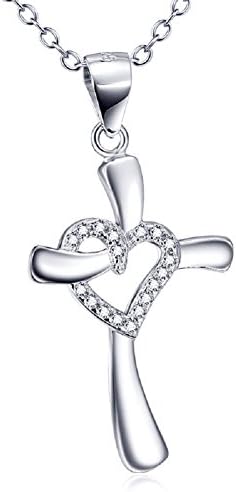 Infinity Heart on Cross 925 Sterling Silver Pendant Necklace,Religion Necklaces