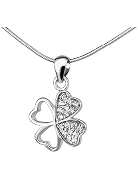 Silvego Silber Anhänger Kleeblatt mit Mikro-Zirkonia Pavéfassung 925 Sterling Silber