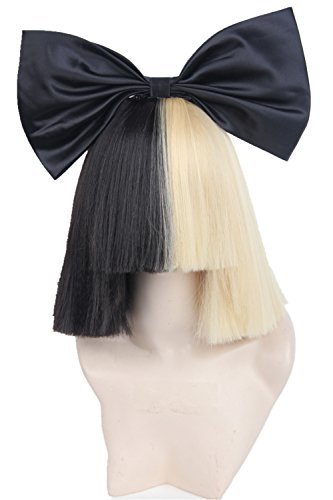 Topcosplay Women's Half Blonde and Black 2 Tone Hair Short Straight Cosplay Costume Wig (wig+bow)