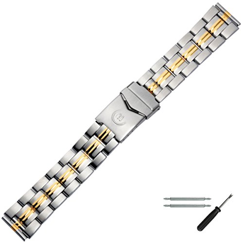 Uhrenarmband 18mm Edelstahl bicolor, silber/gold - inkl. Federstege & Werkzeug - Gliederband mit Faltschließe - Marburger Uhrband Classic Line - Metallband für Armbanduhren - Marburger seit 1945 Uhrenarmband 18mm Edelstahl bicolor, silber/gold - inkl. Federstege & Werkzeug - Gliederband mit Faltschließe - Marburger Uhrband Classic Line - Metallband für Armbanduhren - Marburger seit 1945