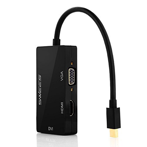 Swees® 3in1 Mini Display Port zu VGA + HDMI + DVI Adapter Konverter Kabel für Apple MacBook, MacBook Air, MacBook Pro, iMac, Mac mini, Microsoft Surface Pro 1 2 3, Lenovo Thinkpad X1/ Carbon/ Touch/ Helix usw – Schwarz - 3