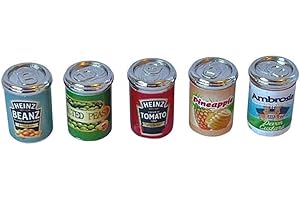 MELODY JANE DOLLS HOUSES 5 lattine di cibo miste per negozio di generi alimentari accessori da cucina 1:12 miniatura casa delle bambole