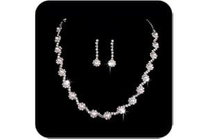 Ushiny Conjunto de joyería nupcial de boda Conjunto de pendientes de collar de cristal plateado Conjunto de pendientes colgantes para mujeres y niñas