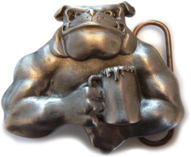 Bulldog drinking beer belt buckle