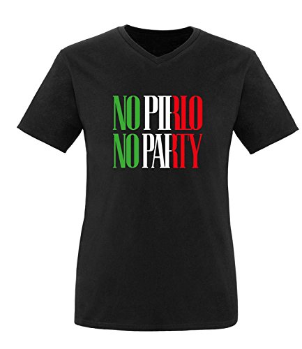 Luckja EM 2016 Trikot Italien Fanshirt No Pirlo No Party EM03 Herren V-Neck T-Shirt