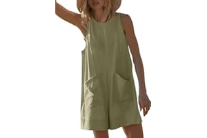 Haibang Mono Mujer Verano Corto Sin Mangas Cuello Redondo Peto Mujer Verano Casual Sueltos Jumpsuit Elegante Monos de Mujer Cortos Una Pieza Mono Pantalon con Bolsillos Informal Playa Playsuit