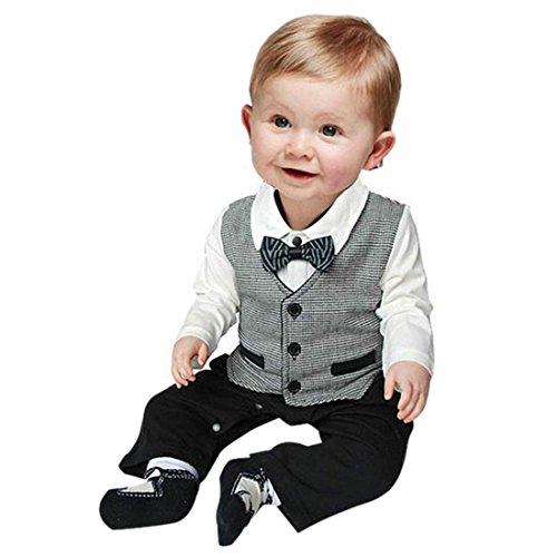 Etosell Newborn Infant Boys BowTie Jumpsuit Clothes Gentleman Pant Suit One-piece 0-18M (90/6-12Months)