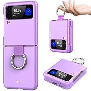 Vizvera Samsung Flip 3 Case with Ring, Galaxy Z Flip 3 5G Case, Heavy Duty Non-Slip Anti-Drop Comprehensive Protection, Designed Phone Case for Samsung Galaxy Z Flip 3 5G 2021-(Purple)