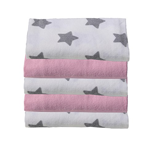 Preisvergleich Produktbild ClevereKids Molton Flanellwindeln Sterne 5er Pack Spucktücher gebürstete Baumwolle Ökotex Standard 100 Kuschelqualität (hellgrau-weiß-rosa)