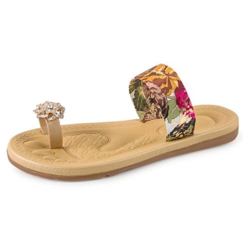 Yistu Bohemia Shoes,Cool Summer Flat Flip Flops Sandals Loafers (UK:6(Foot Length 9.4"-9.6"), Red)
