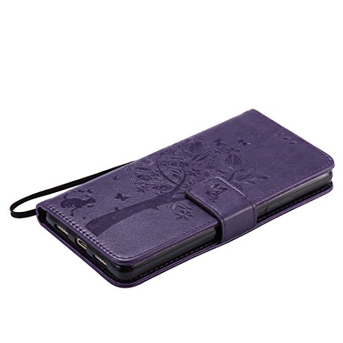 Handyhülle Huawei P9 Plus Leder, Huawei P8/P8 Lite Flipcase,Huawei P9/P9 Lite Leder Cover, Moon mood® PU Leder Tasche für Huawei P9 Plus 5.5 Zoll Schutzhülle Leder Wallet Portemonnaie Kasten-Slot Baummuster Geprägt Abdeckung BookStyle Standfunktion Flip Case Buchformat Unterstützung Magnetverschluss Kartenhalter Weichen TPU Innen Etui Cover - 6