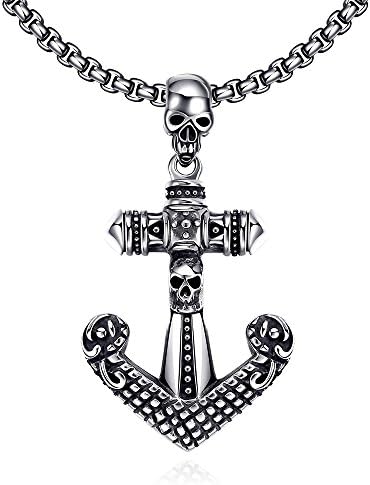 Lekima Pendant Necklace Anchor Skeleton Skull Crucifix Cross Stainless Steel Retro Punk Biker Jewelry Gift For Men