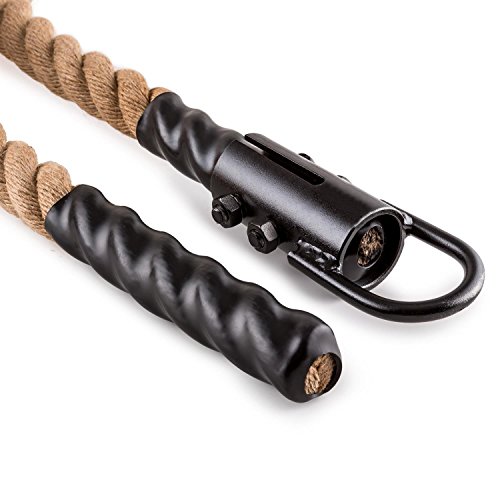 Capital SportsPower Rope Kletterseil Schaukelseil mit Haken Schwungtau Tarzanseil mit Stahlhalterung Deckenbefestigung zum einhaken (9m 12m oder 15m Länge, Seildurchmesser: 3,8cm, dreischläg, aus Hanf) beige - 3
