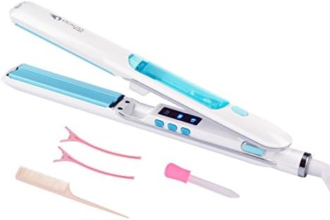 Professional Steam Hair Straightener, 180℃/ 230℃ Tourmaline Ceramic 3D Floating Plates Vapor Flat Iron with two Hair Clips and Comb, 2 in 1 Hair Straightening &amp; Curler Tool