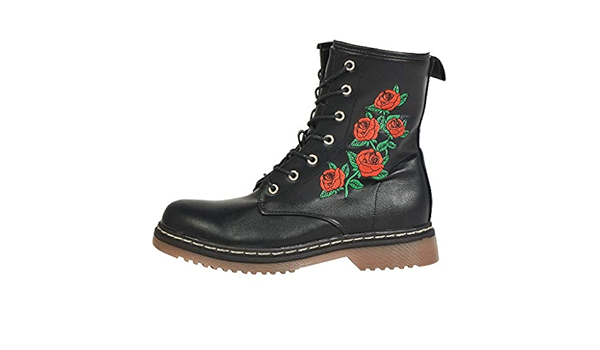 rose embroidered combat boots