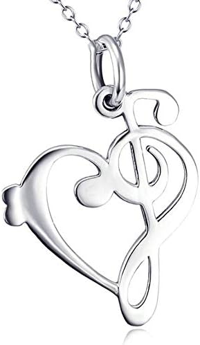 Ladies Pendant Necklace, 925 Sterling Silver Heart Shaped Music Pendant Fashion Necklace, Queen Decoration, Mother's Day Valentine's Day Birthday Gift musical Love