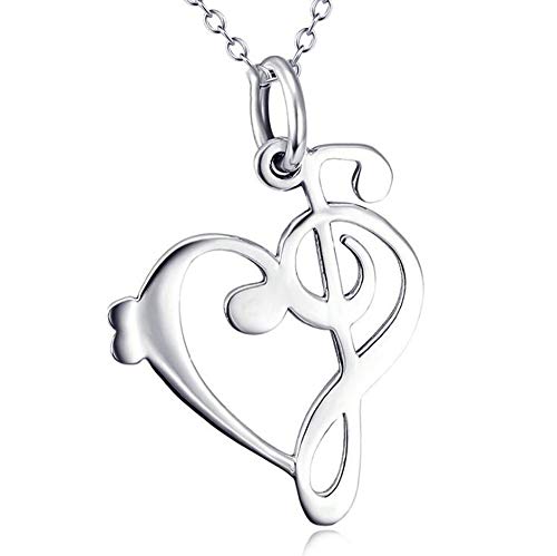 Ladies Pendant Necklace, 925 Sterling Silver Heart Shaped Music Pendant Fashion Necklace, Queen Decoration, Mother's Day Valentine's Day Birthday Gift musical Love