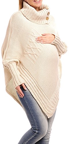 Happy Mama Women's Maternity Cable Chunky Knit Poncho Sweater Jumper Wrap 312p (Ecru, ONE SIZE UK 8/10/12)
