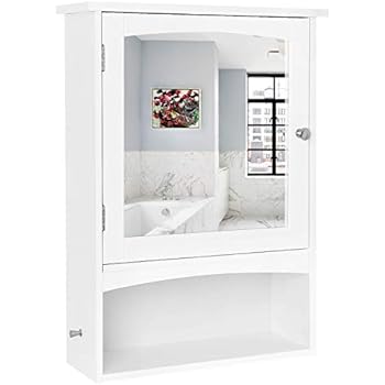 Relaxdays Spiegelschrank Bad, Hängeschrank, eintüriger Wandschrank aus