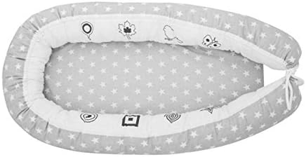KempKids Comfortable Soft Baby Nest Sleeping Pod Portable Travel Bed Size: 70 x 40 cm Grey Stars