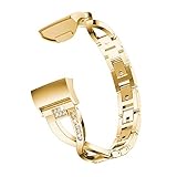 Modaworld Uhrenarmbänder für Fitbit Charge 3 Ersatband, X-Link Metall Armband Strasssteine Einstellbar Uhrenarmband