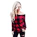 Produktbild VENMO Frau Schulterfrei Sweatshirt Kalte Schulterhemd Langarm Lange Blusen Damenblusen Longbluse Blusenshirt Blusentop Tops Elegante Freizeit Shirtbluse Festliche kariertes Hemd shirt (M, Red)
