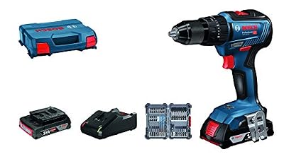 Bosch Professional 06019H5306 Perceuse à Percussion GSB 18V-55 2x2.0 Ah + 35 pièces Accessoires, Bleu