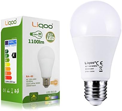 Liqoo E27 ES 12W LED Bulbs Light Globe Lamp AC 220-240V Warm White 1100 Lumen 80W Incandescent Bulb Equivalent 2835 SMD