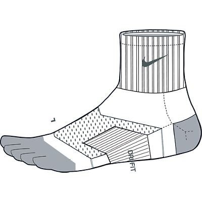 Nike Run 5 Toe Quarter Socks - White, Large