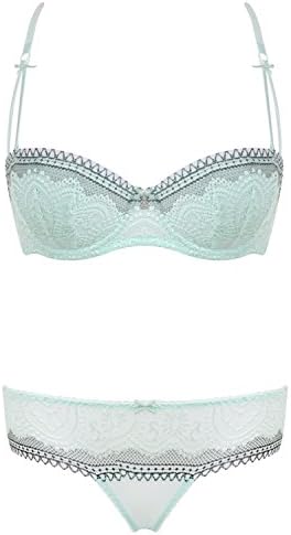 Burvogue Women's Thin Sexy Lace Intimate Bras &amp; Panties Sets (Green, 38C)