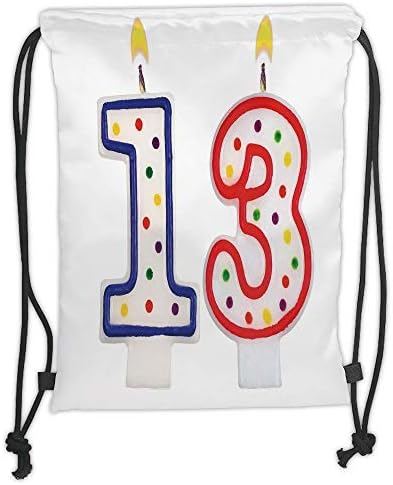 ZiJface Drawstring Backpacks Bags,13th Birthday Decorations,Cute Sweet Colorful Burning Candles Number Thirteen Party Objects,Multicolor Soft Satin,5 Liter Capacity,Adjustable String Closu