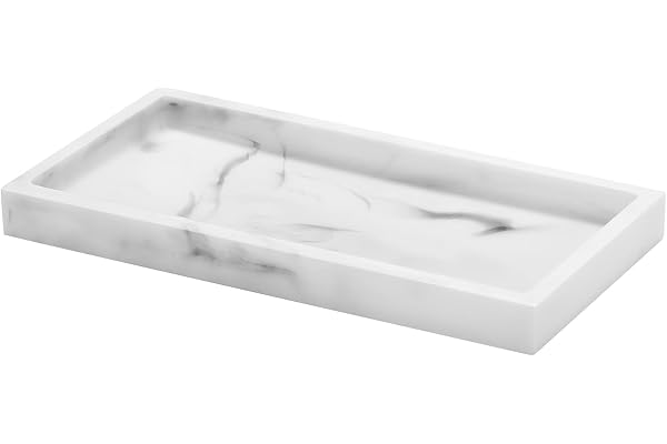 Luxspire Sminkbricka i harts till badrummet, 20,3 x 10,2 cm förvaring för smycken och ringar till byrån, kök, handfat, bänkskiva, organiserare, parfym, ljus, tvål, handduk, krukväxt, M, vit