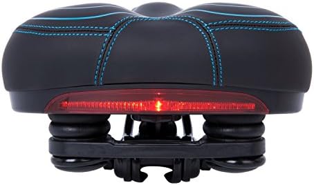 Comfortable Men Woman Wide Bicycle Saddle with Rear Warning Light Wide Bicycle Saddle Cushion With Taillight MTB Road Bike Bicycle Cycling Extra Comfort Cushion Dual Spring Designed Fit Most Bike, Six Month Warranty(Blue line)
