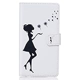 Huawei P9 Hülle,Huawei P9 Case,Cozy Hut Case / Cover / Handyhülle für Huawei P9 Schutzhülle, Kunstleder Ledertasche Schutzhülle Case Tasche,Bunte Drucken Muster PU Leder Brieftasche Hülle Wallet Case Flip Cover Hüllen Etui Lederhülle mit Standfunktion Kredit Kartenfächer für Huawei P9 – Schwarze Mädchen - 2