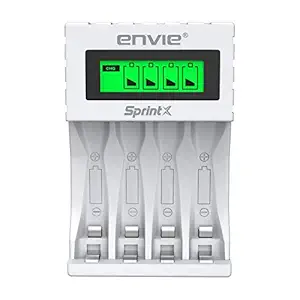 ENVIE (ECR 11 MC) Sprintx Ultra Fast Charger | For AA & AAA Ni-mh Rechargeable Batteries | With LCD Display | 2000MA output current| Compatible with Power Banks | Car Charger | Laptop | Travel Adapter (Color White)