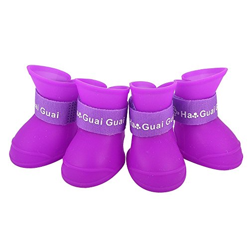 Ducomi Zampette - Zapatillas Impermeables para Perros - Cómodas y Fáciles de Poner - Protegen Las Patas de tu Mascota - Reducen el Riesgo de Infecciones en Caso de Heridas (L, Porpora)