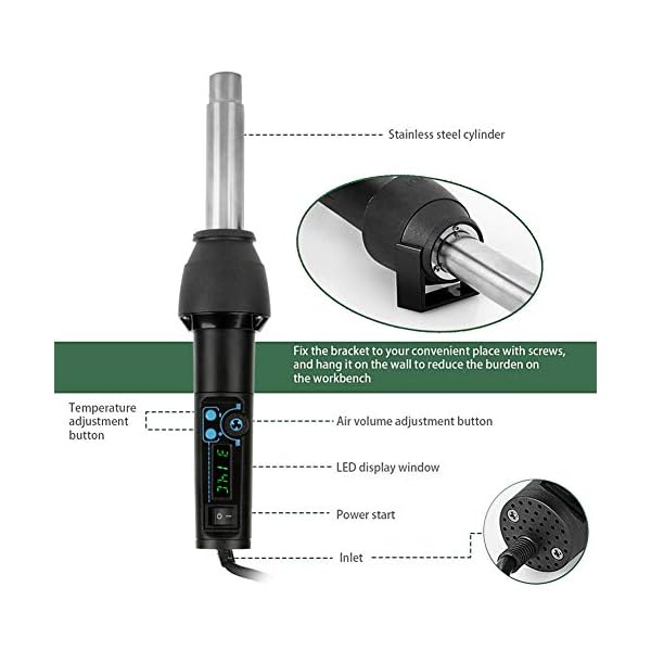 Heißluftpistole Standard Digital LED verstellbar Set + Heizkern + 8 Düsen 220 V 650 W – Bild 3