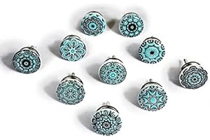 NACNIC Zestaw 10 malowane gałki ceramiczne z kwiatowymi wzorami mozaiki w niebieskich kolorach. Ręcznie robione uchwyty do szafek, szuflad, komód i wieszaków. Klasyczne pokrętła o średnicy 40 mm.