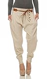 hosenarten frauen casual Schnitt Fashion4Young 4849 Legere Damen Bundfaltenhose Hose Haremshose Businesshose Damenhose m. Gürtel (beige, S=36)