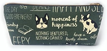 Frenchie Pencil Case- Cute Dog Canvas Pencil Pouch- Back to School Supplies- Handmade Zip Bag for Makeup Cosmetic Organizer- Teacher's Gifts