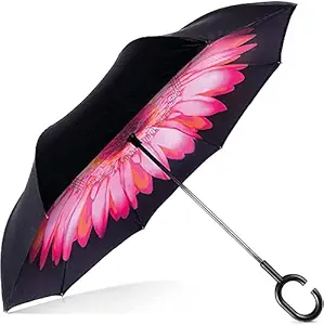 Umbrella ? OM CLAER Unisex Windproof Upside Down Reverse Umbrella with C-Shaped Handle and UV Protection Funko POP (Black) (Black)